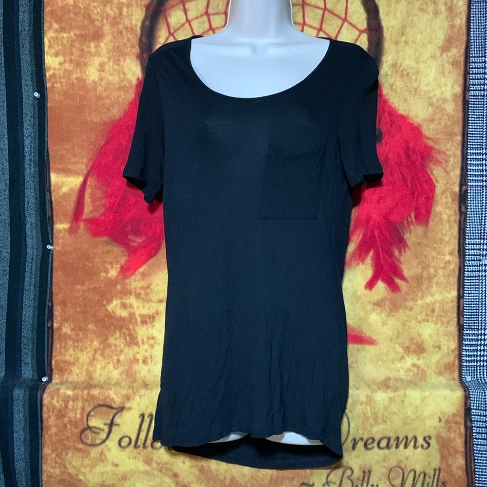 FOREVER 21-woman’s black rayon backless short sleeve slim top/tunic shirt